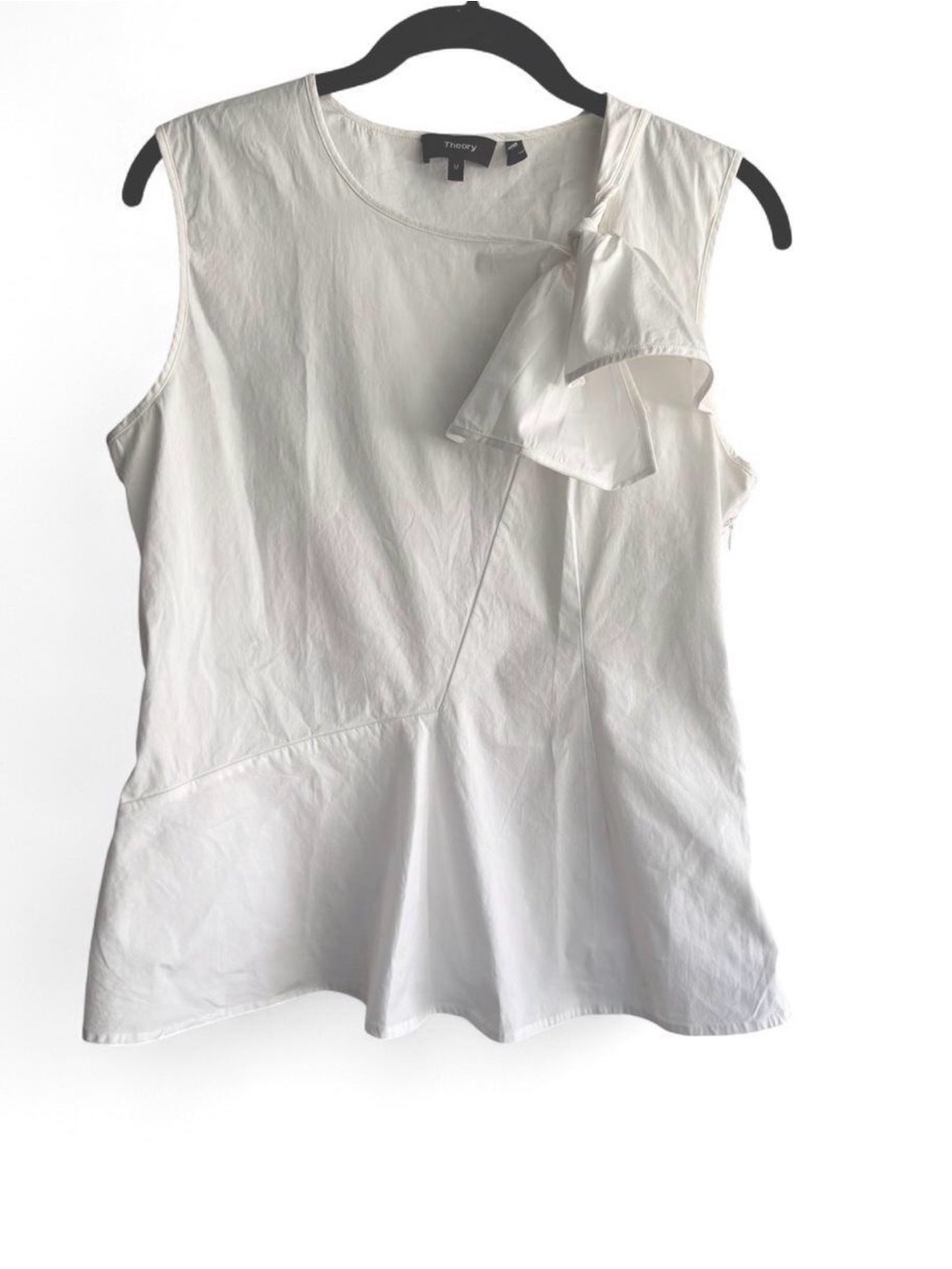 Theory Professional White Sleeveless Ruffle-BowTop M